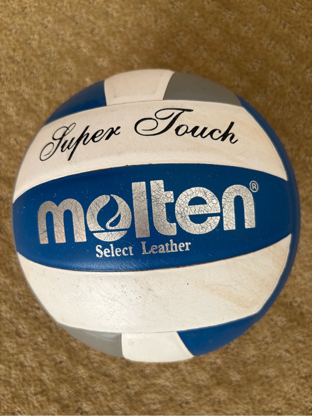 Blue & White Molten Select Leather Volleyball - Super Touch